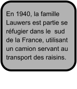 En 1940, la famille Lauwers est partie se réfugier dans le  sud de la France, utilisant un camion servant au transport des raisins.