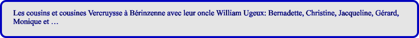 Les cousins et cousines Vercruysse à Bérinzenne avec leur oncle William Ugeux: Bernadette, Christine, Jacqueline, Gérard,  Monique et …